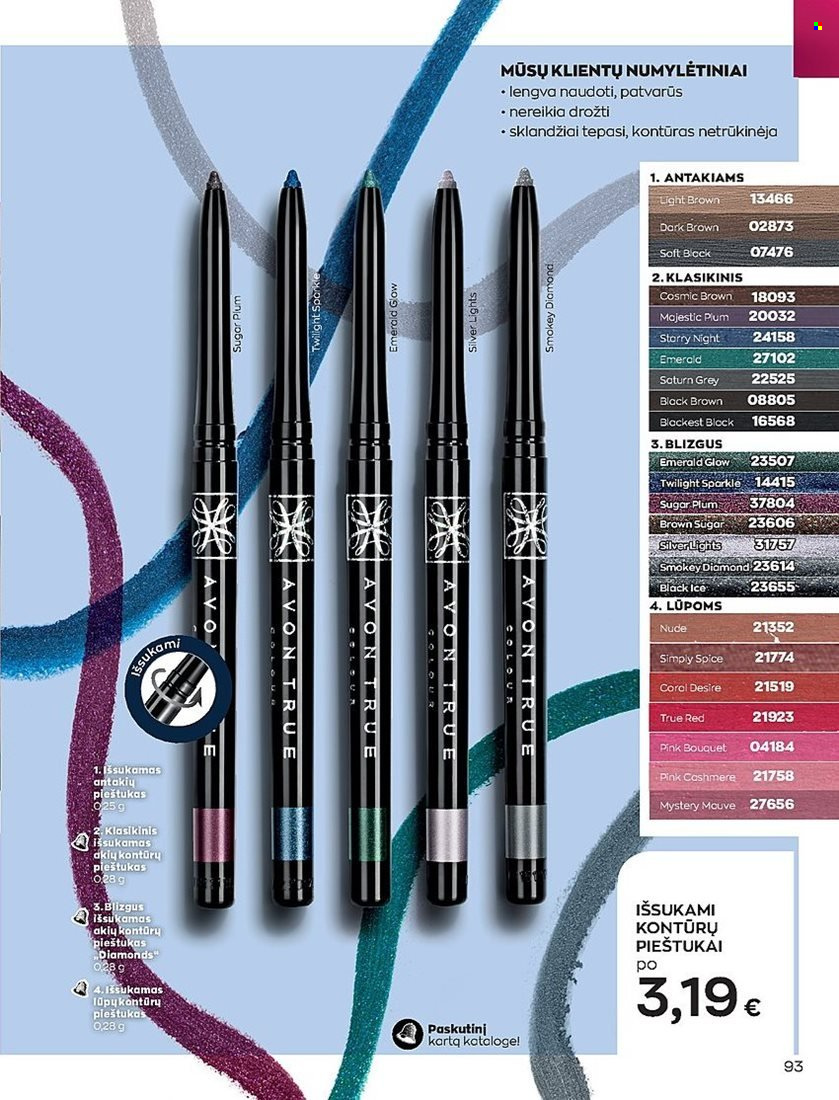 „Avon“ leidinys - 2022 05 01 - 2022 05 31 - Išpardavimų produktai - antakių pieštukas, avon, kontūrų pieštukas, lūpų kontūrų pieštukas, pieštukas, saturn. 93 puslapis.