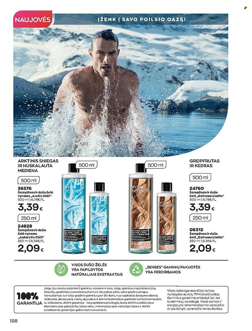 „Avon“ leidinys - 2022 05 01 - 2022 05 31 - Išpardavimų produktai - arctic, avon, dušo želé, šampūnas, dušo. 198 puslapis.