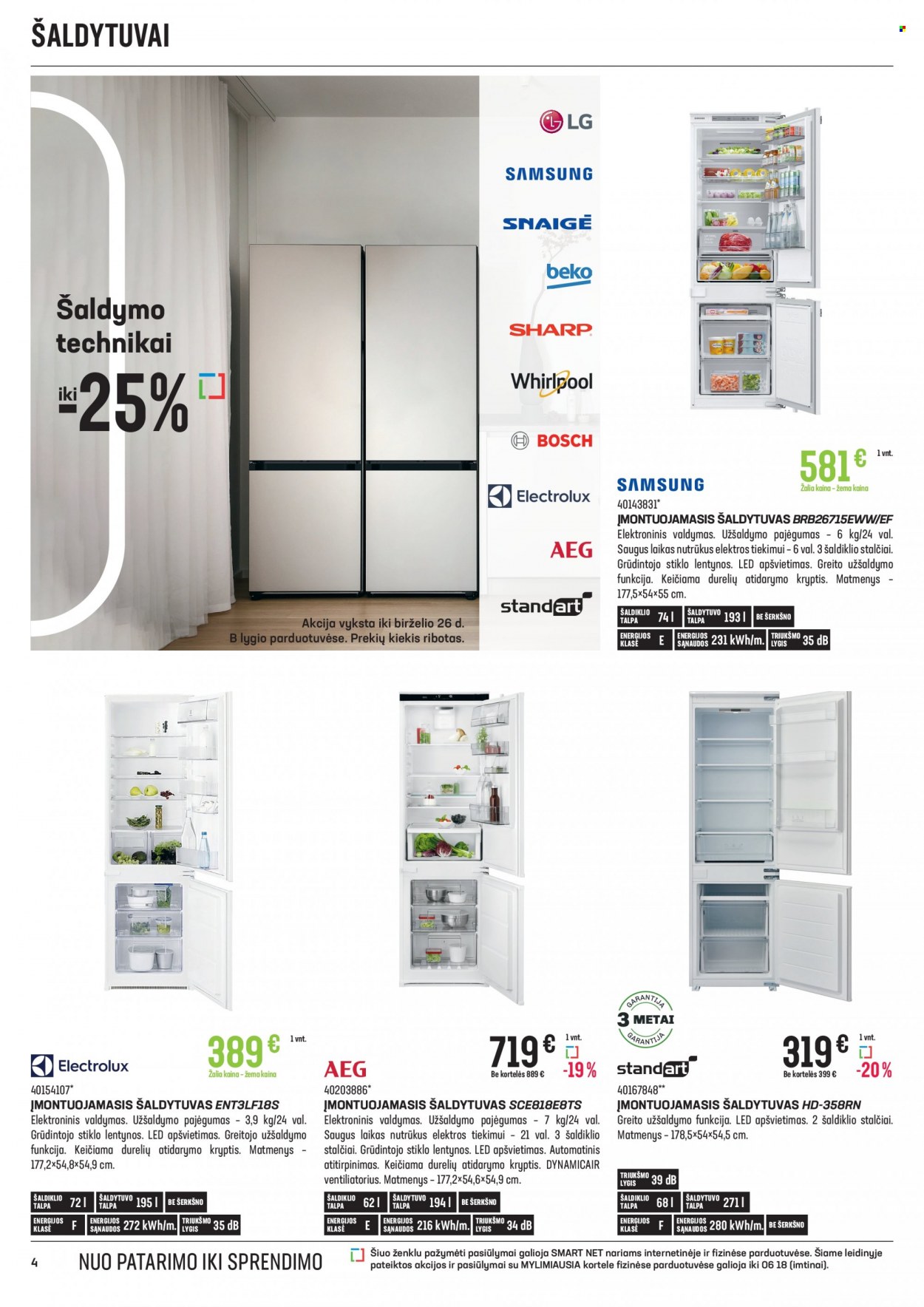 „Senukai“ leidinys - 2022 06 16 - 2022 07 11 - Išpardavimų produktai - įmontuojamasis šaldytuvas, šaldytuvas, ventiliatorius, lentynos. 4 puslapis.