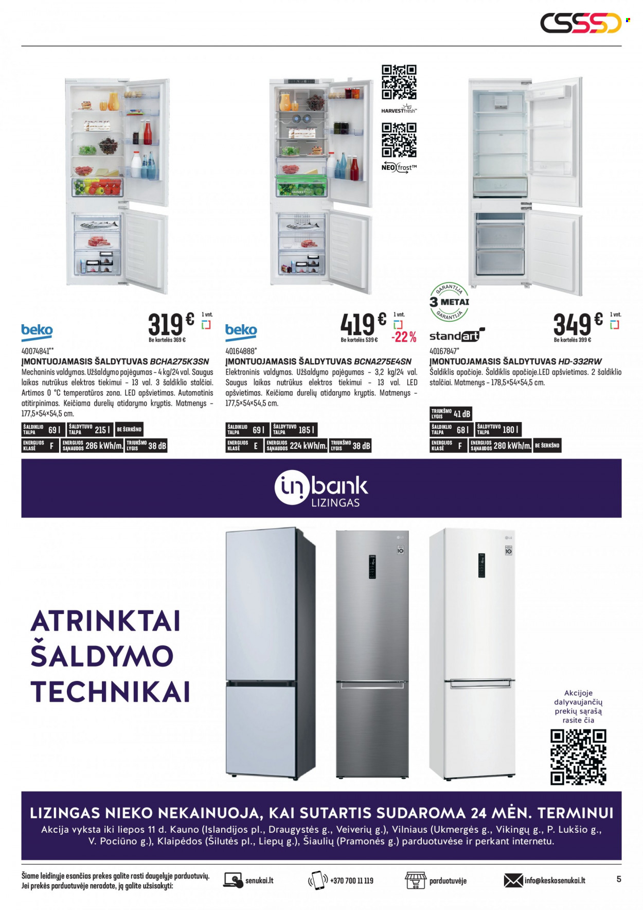 „Senukai“ leidinys - 2022 06 16 - 2022 07 11 - Išpardavimų produktai - įmontuojamasis šaldytuvas, šaldiklis, šaldytuvas. 5 puslapis.