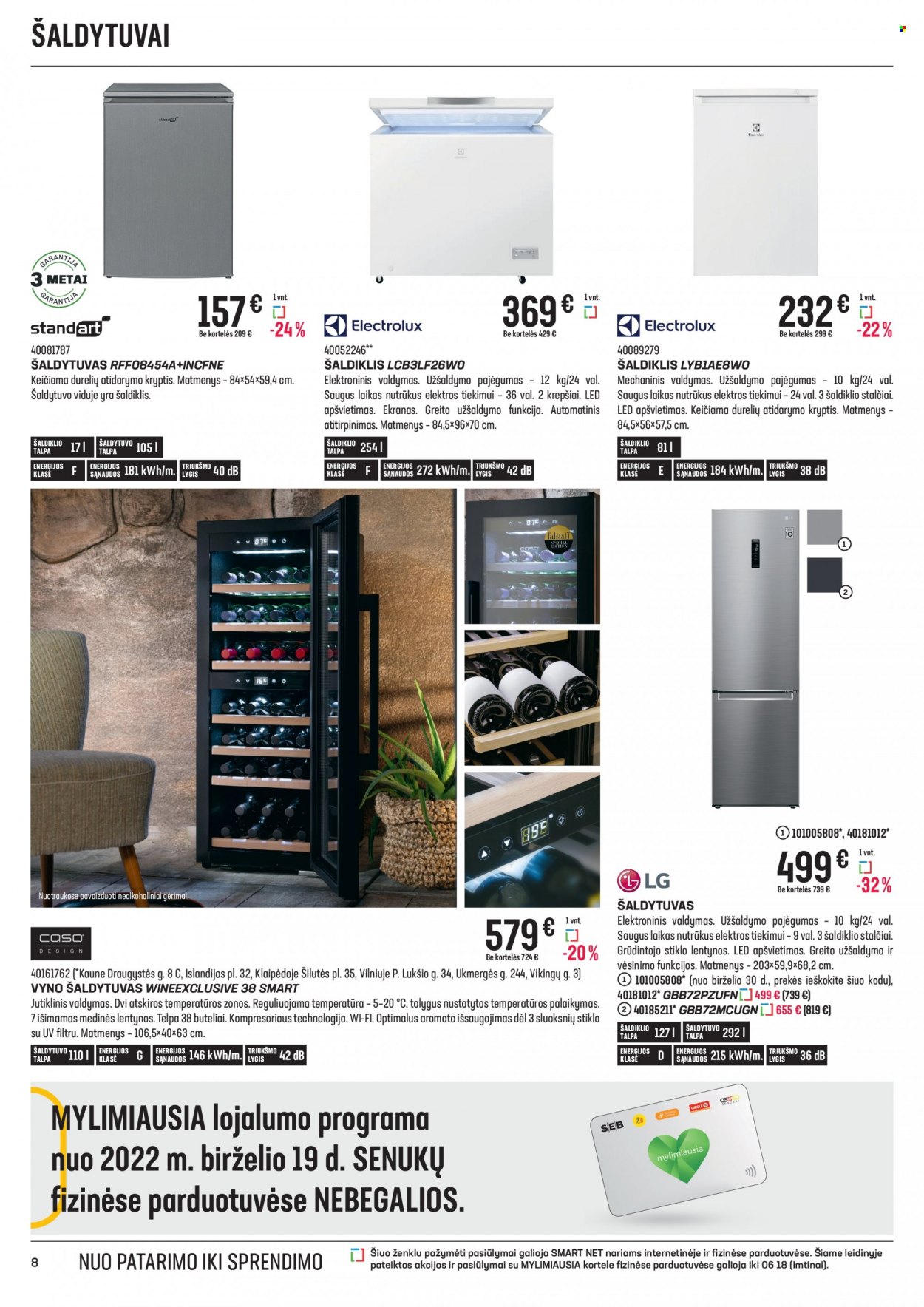 „Senukai“ leidinys - 2022 06 16 - 2022 07 11 - Išpardavimų produktai - krepšys, šaldiklis, šaldytuvas, vyno šaldytuvas, lentynos. 8 puslapis.