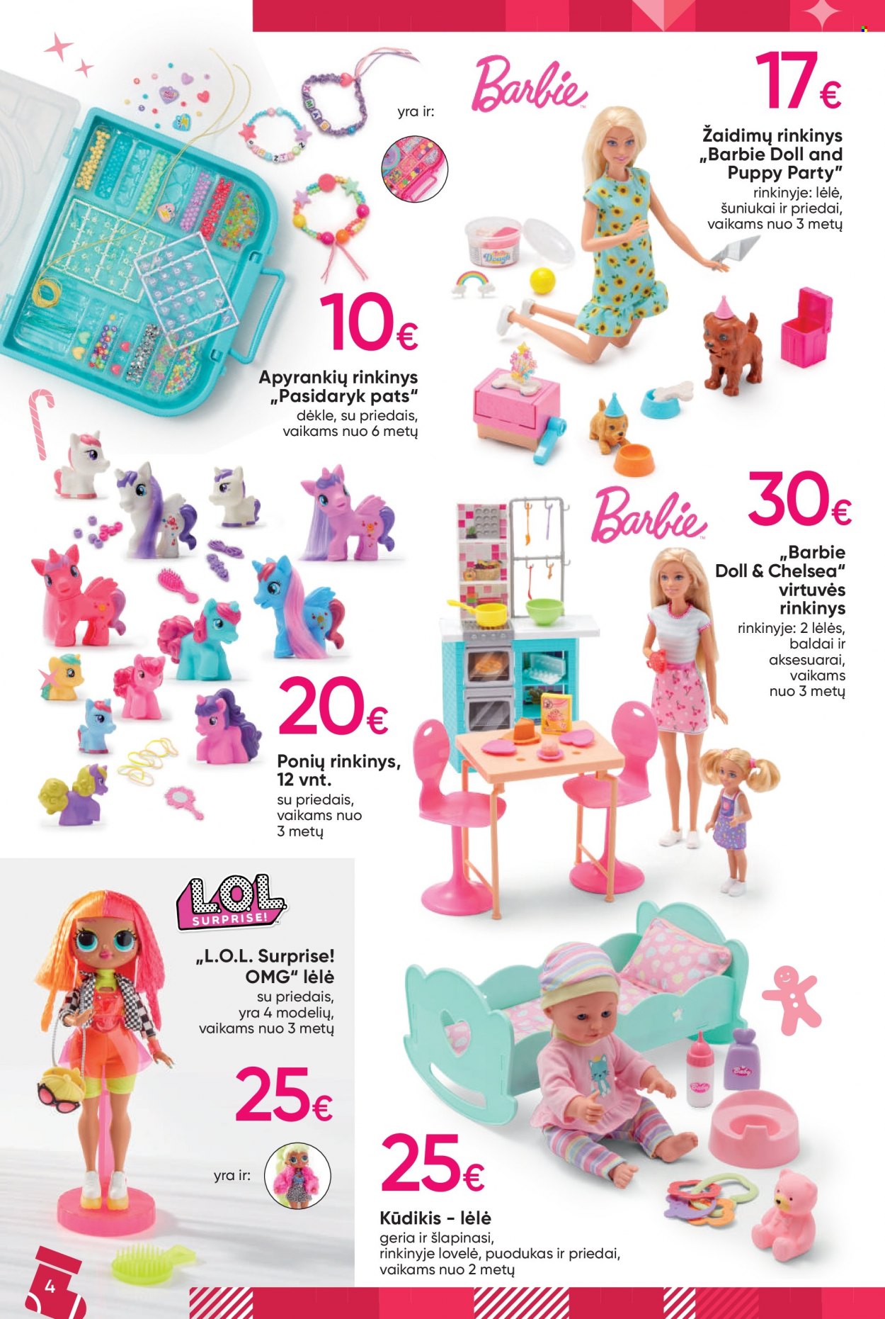 „Pepco“ leidinys - 2022 11 03 - 2022 12 27 - Išpardavimų produktai - barbie, kūdikis, l.o.l. surprise, lėlė, priedai, rinkinys. 4 puslapis.