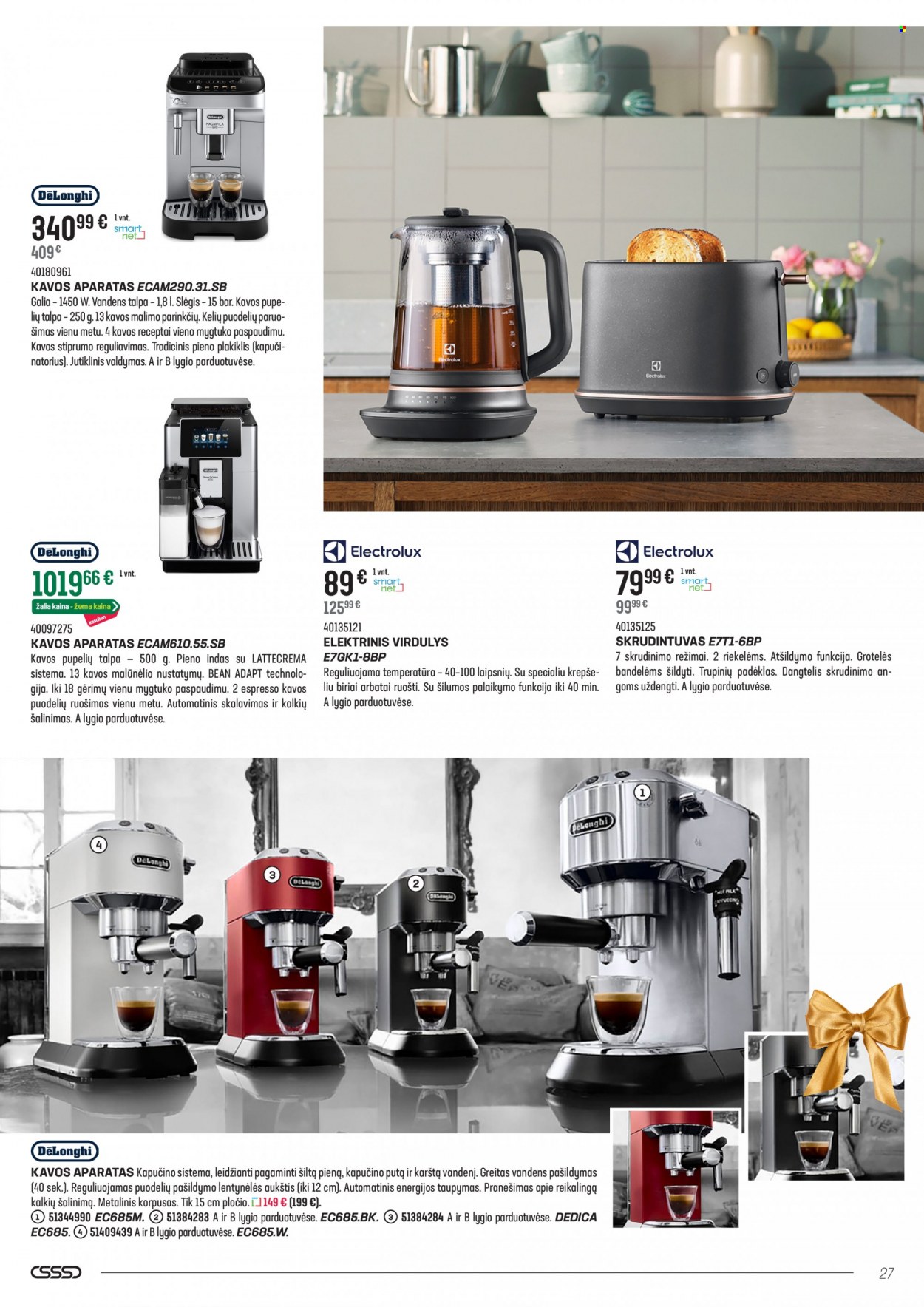 thumbnail - „Senukai“ leidinys - 2023 11 14 - 2023 12 27 - Išpardavimų produktai - kavos aparatas, elektrinis virdulys. 27 puslapis.