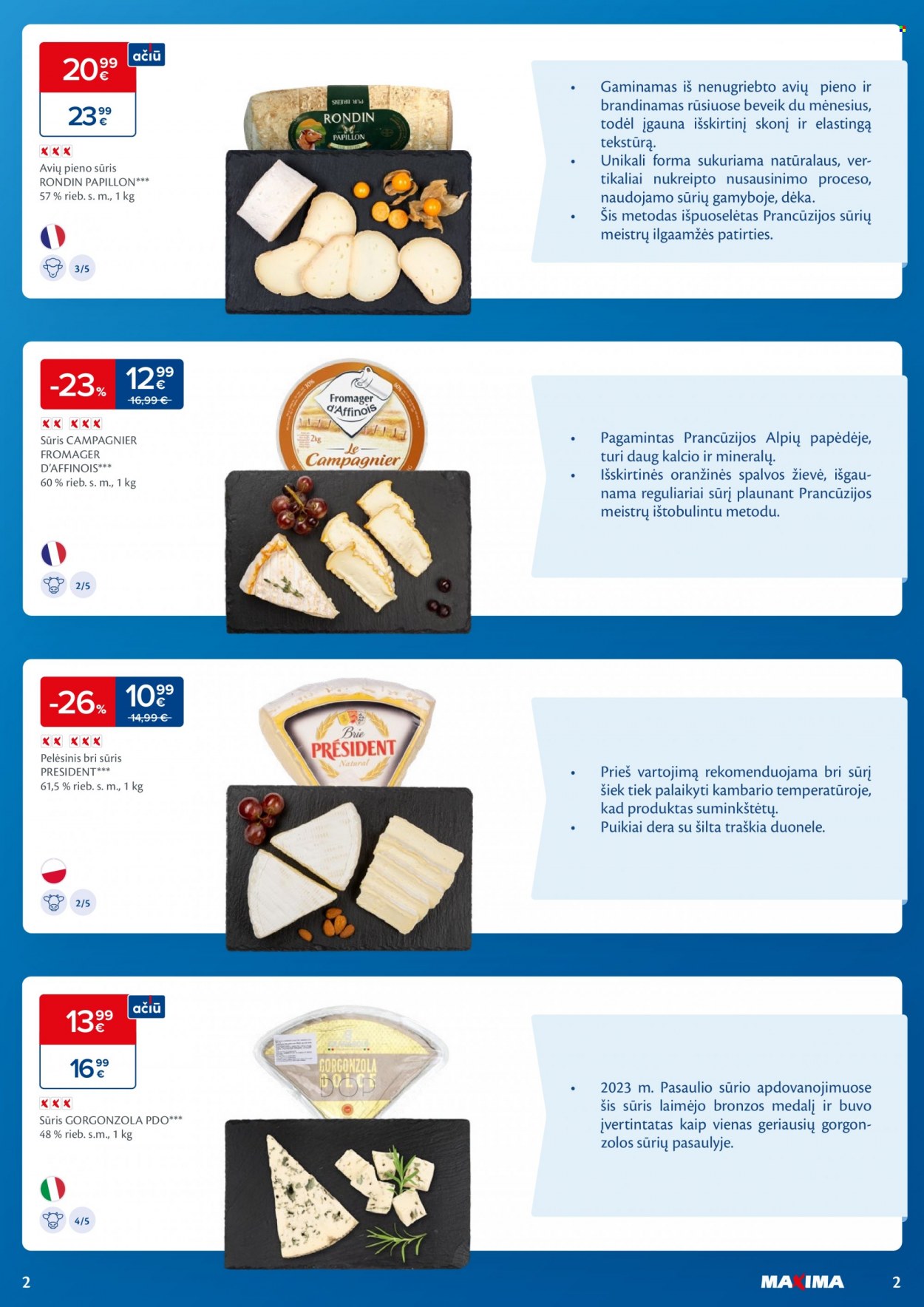 „Maxima“ leidinys - 2023 11 21 - 2023 12 04 - Išpardavimų produktai - gorgonzola, sūris. 2 puslapis.