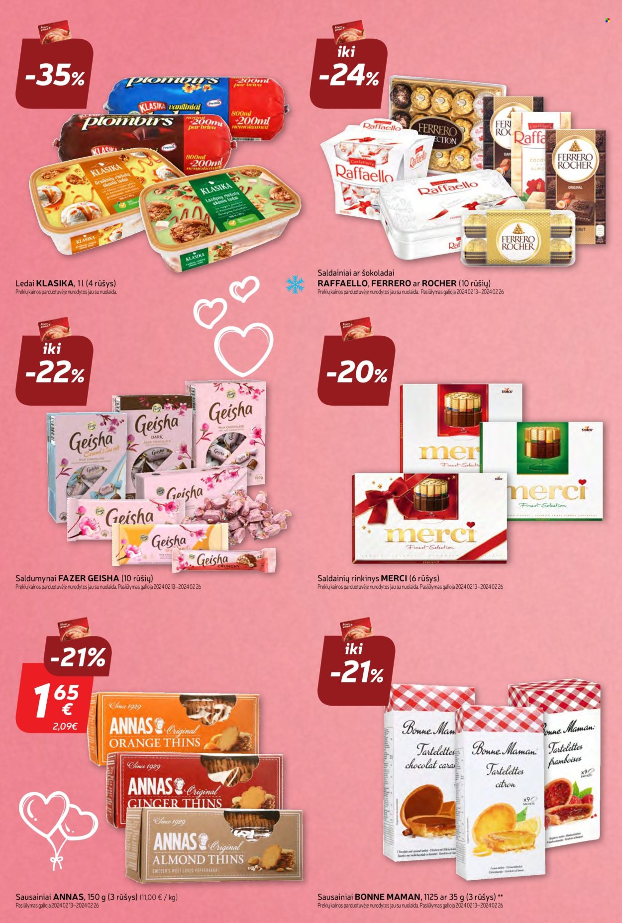 thumbnail - „Rimi“ leidinys - 2024 02 13 - 2024 02 26 - Išpardavimų produktai - sausainiai, Ferrero Rocher, saldainiai. 12 puslapis.