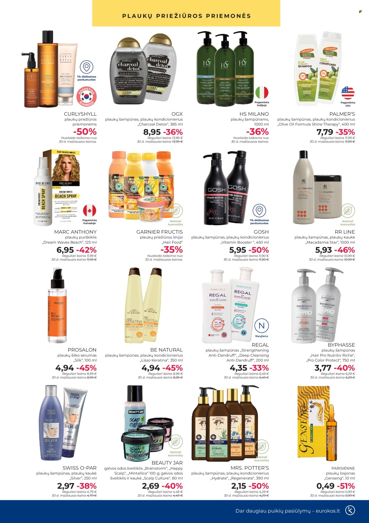 thumbnail - „Eurokos“ leidinys - 2024 03 28 - 2024 04 29 - Išpardavimų produktai - Fructis, Garnier Fructis, OGX, plaukų šampūnas, šampūnas, Garnier, kaukė, plaukų priežiūros priemonėms, losjonas. 7 puslapis.