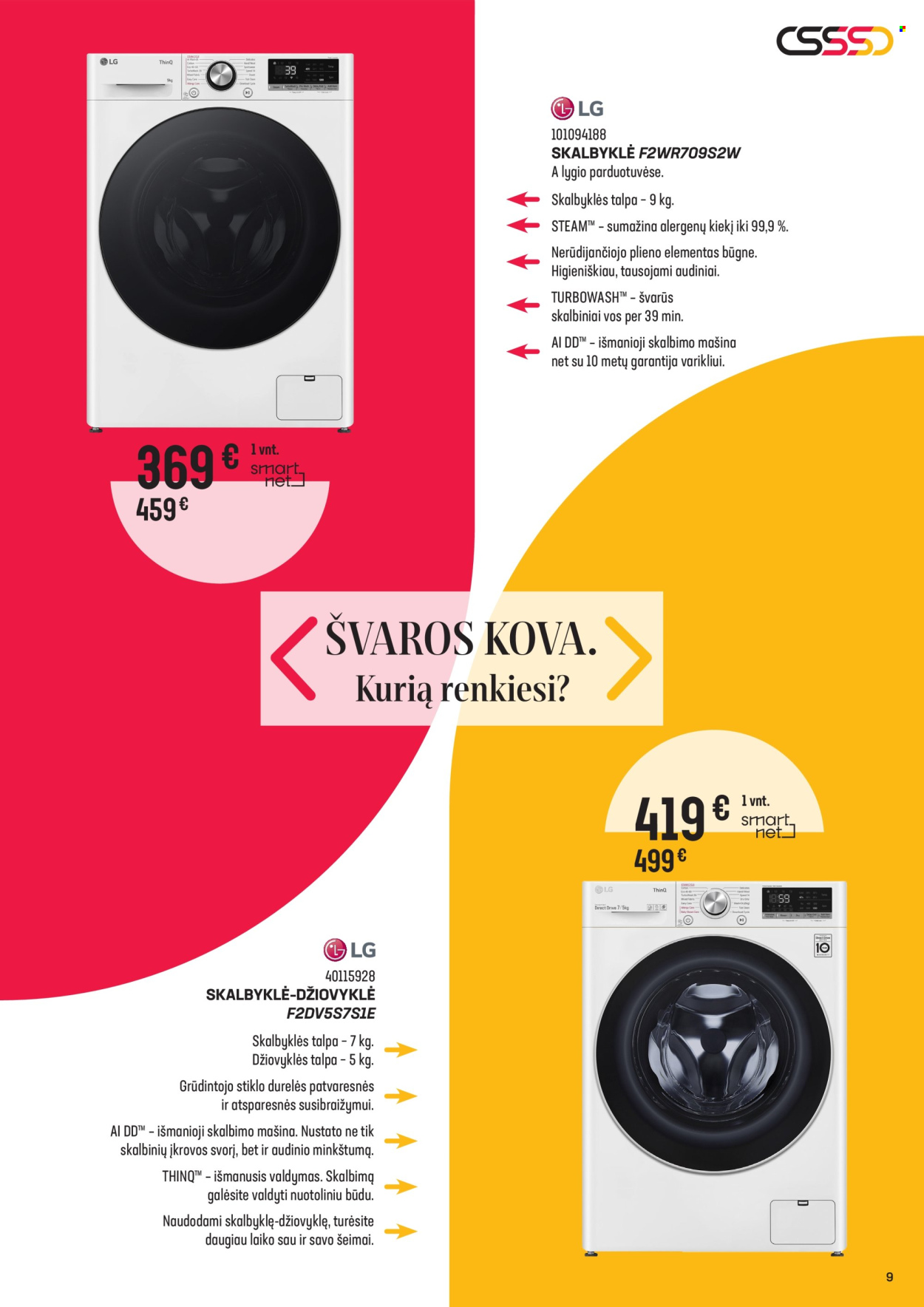 thumbnail - „Senukai“ leidinys - 2024 04 10 - 2024 05 13 - Išpardavimų produktai - skalbimo mašina, džiovyklé. 9 puslapis.
