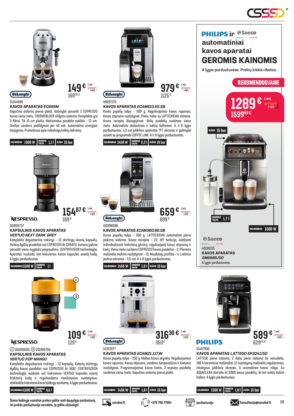 thumbnail - „Senukai“ leidinys - 2024 04 10 - 2024 05 13 - Išpardavimų produktai - kapsulinis kavos aparatas, kavos aparatas. 15 puslapis.