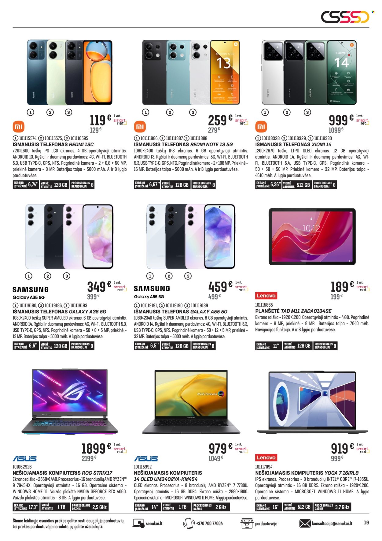 thumbnail - „Senukai“ leidinys - 2024 04 10 - 2024 05 13 - Išpardavimų produktai - Samsung Galaxy, telefonas, išmanusis telefonas, kompiuteris, Intel, Microsoft, baterijos, OLED. 19 puslapis.