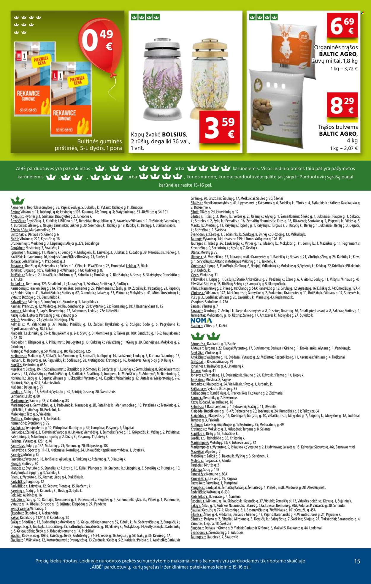 thumbnail - „Aibė“ leidinys - 2024 04 18 - 2024 04 30 - Išpardavimų produktai - miltai, Utenos, pirštines, žvakė. 15 puslapis.
