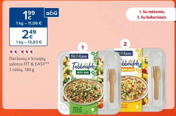 Daržovių ir kruopų salotos FIT & EASY