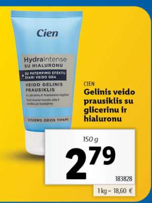 Gelinis veido prausiklis su glicerinu ir hialuronu