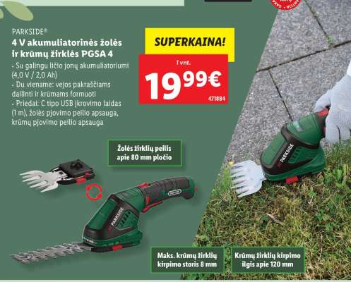4 V akumuliatorinės žolės ir krūmų žirklės PGSA 4