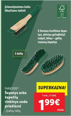 Šepetys arba šepečių rinkinys sodo priežiūrai