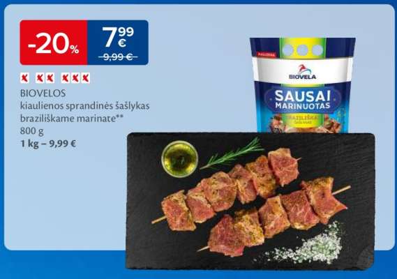 BIOVELOS kiaulienos sprandinės šašlykas braziliškame marinate