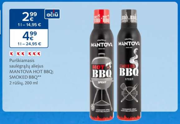Purškiamasis saulėgrąžų aliejus MANTOVA HOT BBQ; SMOKED BBQ