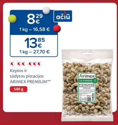 Keptos ir sūdytos pistacijos ARIMEX PREMIUM