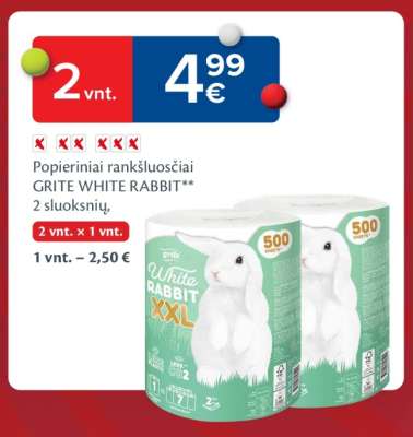 Popieriniai rankšluosčiai GRITE WHITE RABBIT