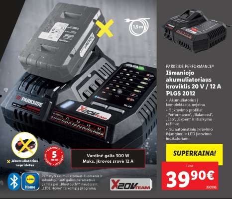 Išmaniojo akumuliatoriaus kroviklis 20 V / 12 A PLGS 2012