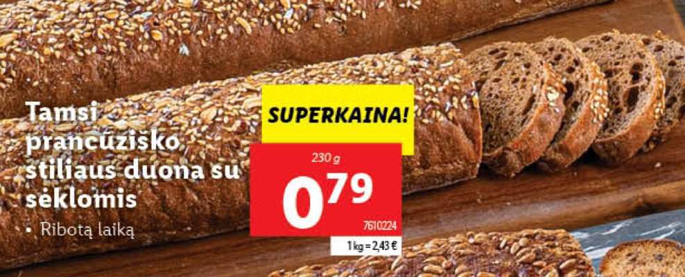 Tamsi prancūziško stiliaus duona su sėklomis