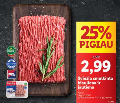 Šviežia smulkinta kiauliena ir jautiena