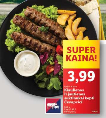 Kiaulienos ir jautienos suktinukai kepti Cevapcici