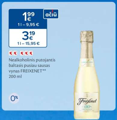 Nealkoholinis putojantis baltasis pusiau sausas vynas FREIXENET