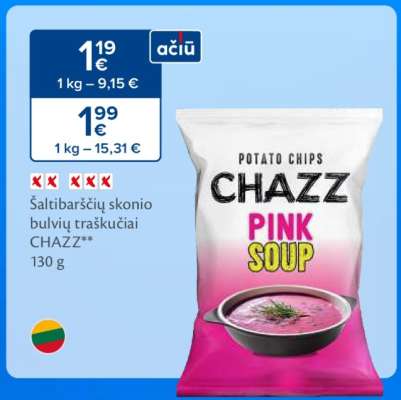 Šaltibarščių skonio bulvių traškučiai CHAZZ
