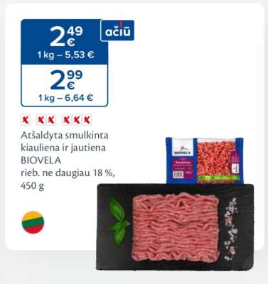 Atšaldyta smulkinta kiauliena ir jautiena BIOVELA