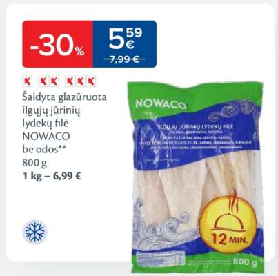 Šaldyta glazūruota ilgųjų jūrinių lydekų filė NOWACO be odos