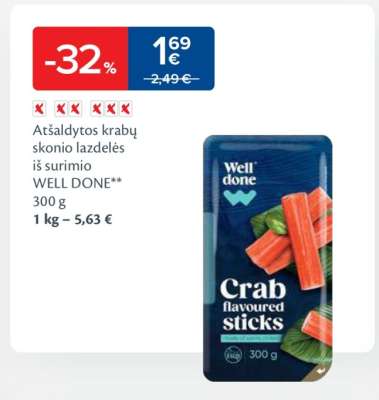 Atšaldytos krabų skonio lazdelės iš surimio WELL DONE