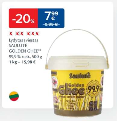 Lydytas sviestas SAULUTĖ GOLDEN GHEE
