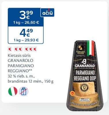 Kietasis sūris GRANAROLO PARMIGIANO REGGIANO