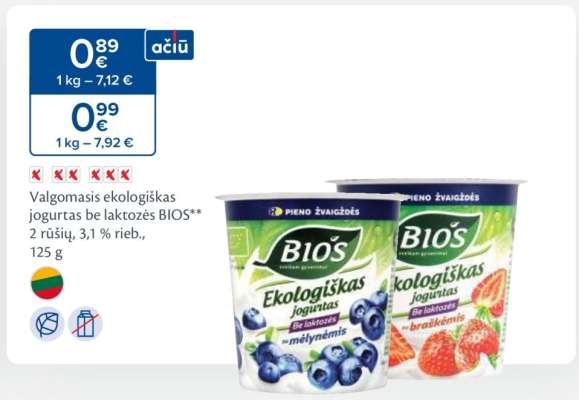 Valgomasis ekologiškas jogurtas be laktozės BIOS