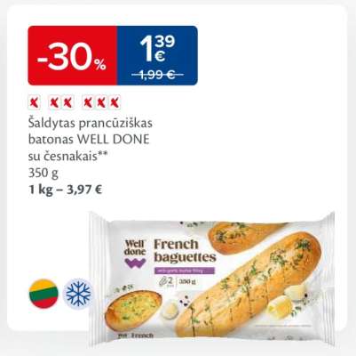 Šaldytas prancūziškas batonas WELL DONE su česnakais