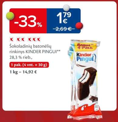 Šokoladinių batonėlių rinkinys KINDER PINGUI