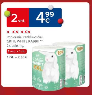 Popieriniai rankšluosčiai GRITE WHITE RABBIT