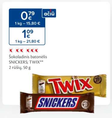 Šokoladinis batonėlis SNICKERS; TWIX