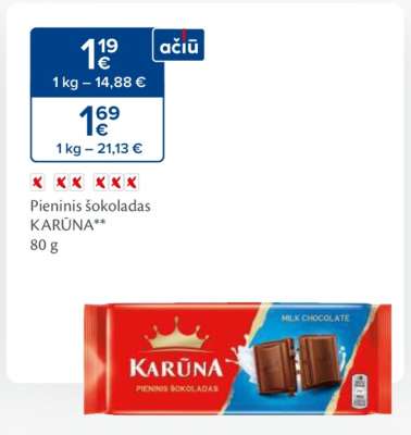 Pieninis šokoladas KARŪNA