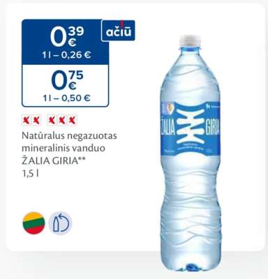 Natūralus negazuotas mineralinis vanduo ŽALIA GIRIA