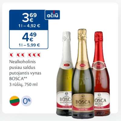 Nealkoholinis pusiau saldus putojantis vynas BOSCA