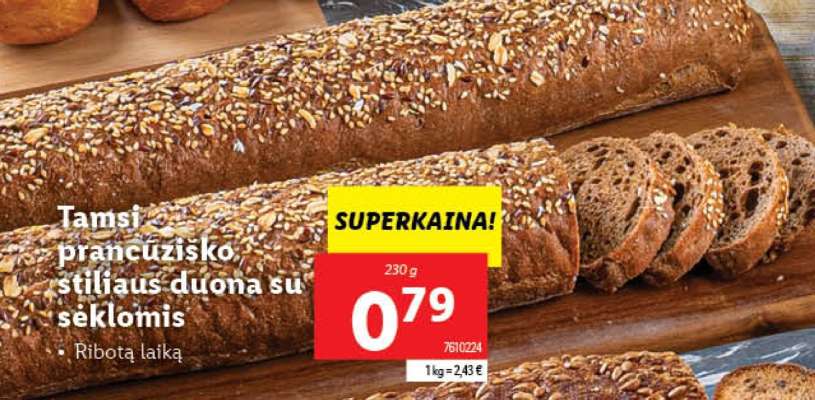 Tamsi prancūziško stiliaus duona su sėklomis