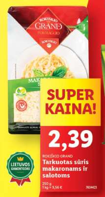 Tarkuotas sūris makaronams ir salotoms