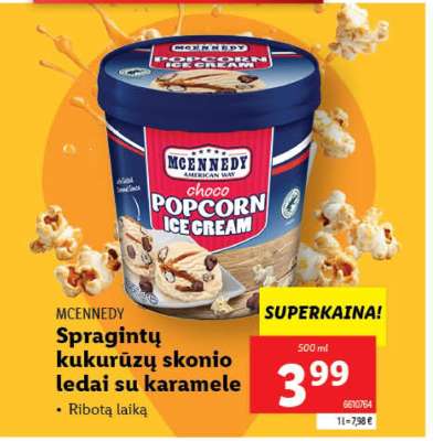Spragintų kukurūzų skonio ledai su karamele