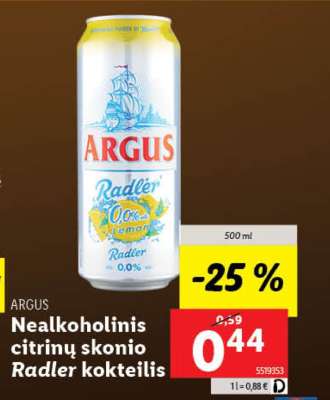 Nealkoholinis citrinų skonio Radler kokteilis