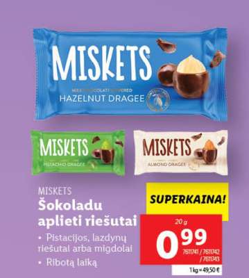 MISKETS Šokoladu aplieti riešutai