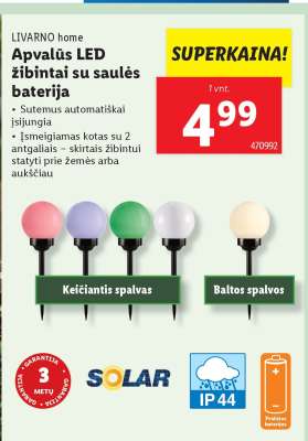 Apvalūs LED žibintai su saulės baterija