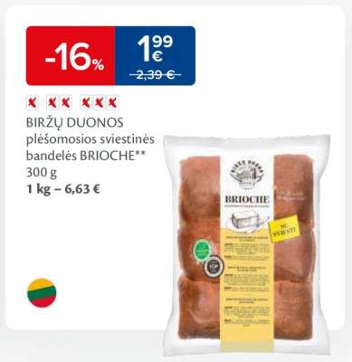 BIRŽŲ DUONOS plėšomosios sviestinės bandelės BRIOCHE