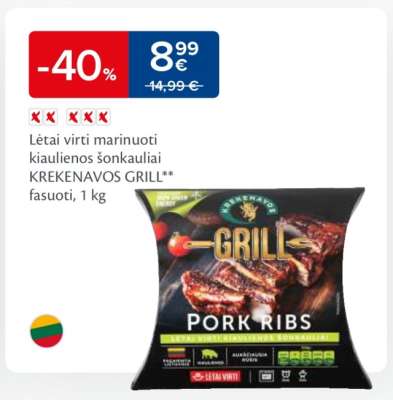 Lėtai virti marinuoti kiaulienos šonkauliai KREKENAVOS GRILL