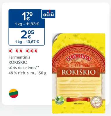 Fermentinis ROKIŠKIO sūris riekelėmis